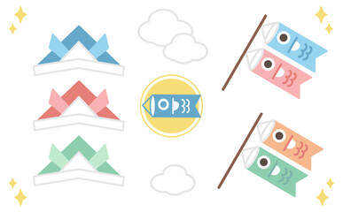 かわいい鯉のぼりと兜のイラストセット