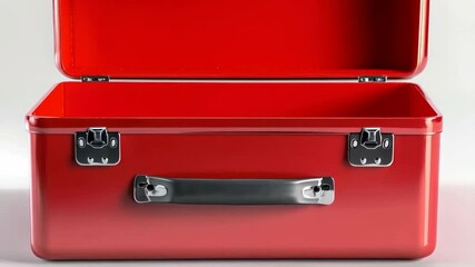 Red toolbox opening sequence highlighting secure metal latches
