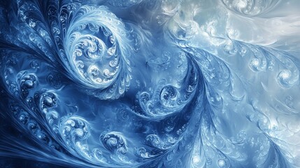 Abstract swirling blue fractal art; winter fantasy background ideal for website design