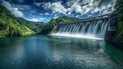 Majestic Hydroelectric Dam with Cascading Waterfalls