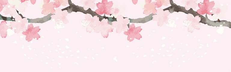 バナー　フレーム　桜　さくら　サクラ　桜　シルエット　水彩　手描き　背景　コピースペース　イラスト
