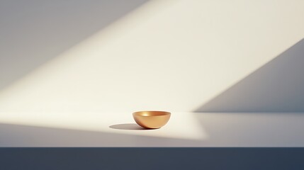 Golden Bowl Illuminated By Sunlight On White Surface