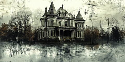 Obraz premium Abandoned Mansion Reflecting in Still Waters