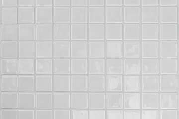 A close-up view of a white tiled surface featuring small square tiles arranged in a grid pattern.