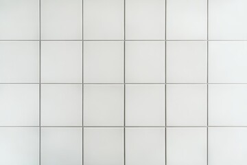 A clean, minimalist tiled wall featuring a grid pattern of white tiles separated by thin grout lines.