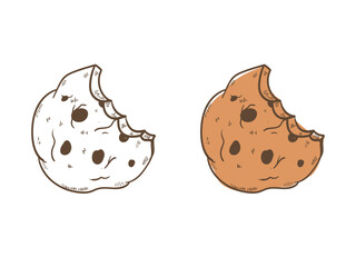 Chocolate chip cookies, hand drawn doodle biscuit, bitten cookies, oatmeal