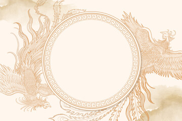 Chinese phoenix frame background, traditional animal illustration