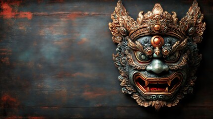 Fototapeta premium Ornate Asian Dragon Mask on Dark Background
