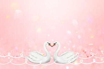 Sparkly love swans background, Valentine's Day border
