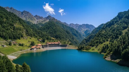 Fototapeta premium Scenic Aerial View of a Cascading Hydroelectric Dam
