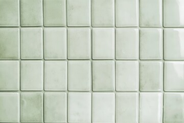 A simple, calm green tiled wall featuring rectangular tiles arranged in a grid pattern.