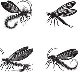 Detailed Silhouettes of Various Flying Insects