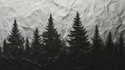 Fototapeta premium Silhouette of trees on crumpled paper