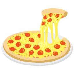 Ilustración transparente de pizza de queso y pepperoni con rebanada