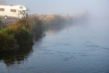 Thick fog in the valley, mist of the hills and frost on the fields. High up in the rural Hills of...