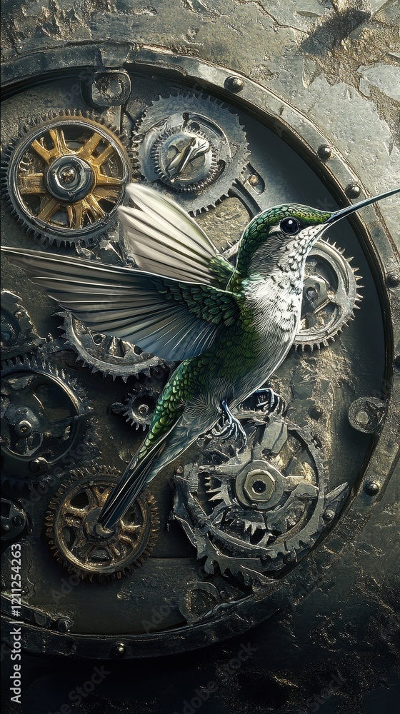 Poster hummingbird in a clockwork mechanism artistic representation