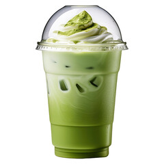 A green drink with a green straw in a plastic cup