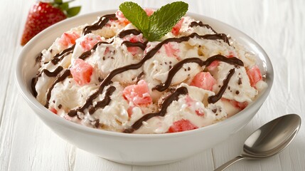 Delicious Strawberry Chocolate Ice Cream Sundae