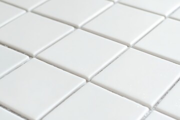 A close-up view of white ceramic tiles arranged neatly, showcasing a clean and minimalistic surface.