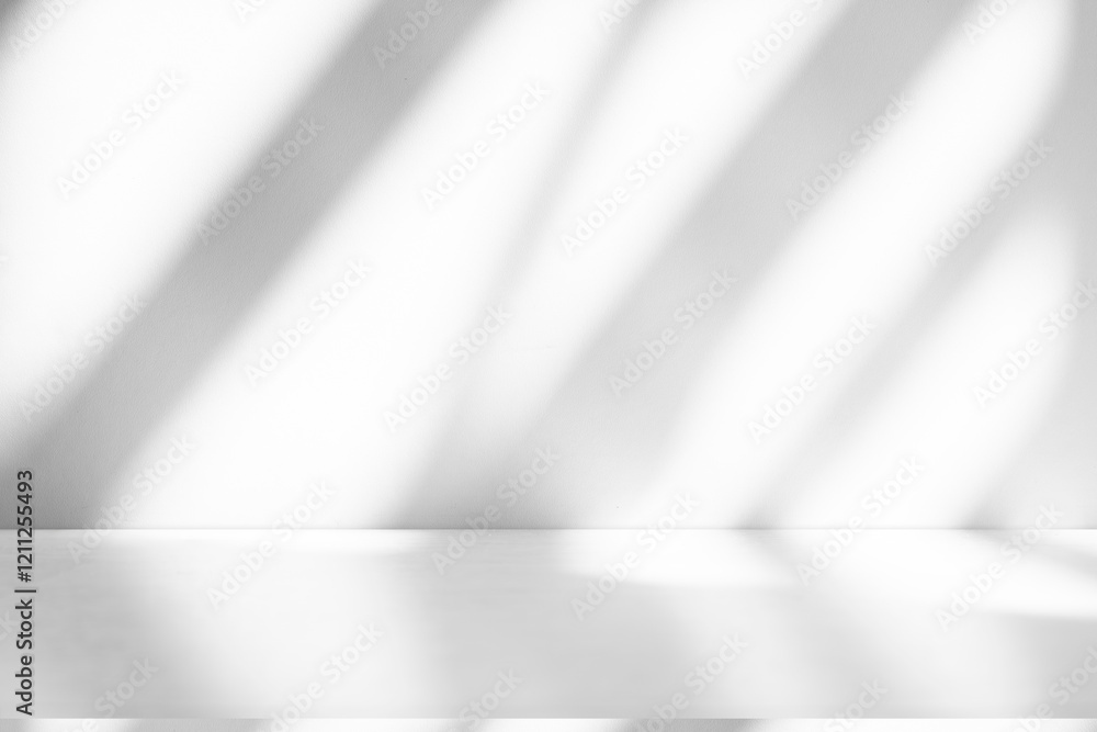 Poster Wall interior background, studio and backdrops show products.with shadow from window color white and grey. background for text insertion and presentation product	