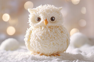 Obraz premium A beautiful polar owl made of ice cream and coconut kernels. (Generative AI)
