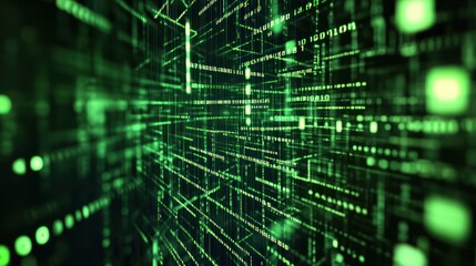 Abstract Digital Matrix: Green Binary Code Stream