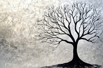 Silver Background Black Silhouette Tree Artwork