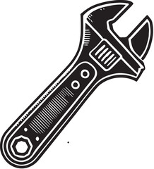 Black Color Adjustable Wrench Silhouette Vector Illustration, Solid White Background. minimal vector design