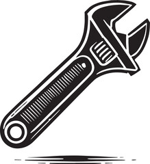 Black Color Adjustable Wrench Silhouette Vector Illustration, Solid White Background. minimal vector design