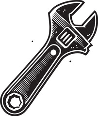 Black Color Adjustable Wrench Silhouette Vector Illustration, Solid White Background. minimal vector design