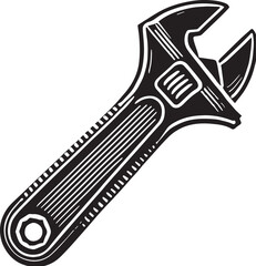 Black Color Adjustable Wrench Silhouette Vector Illustration, Solid White Background. minimal vector design