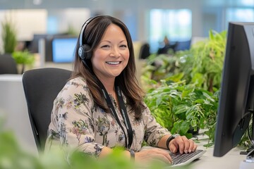 Female Customer Service Representative in Casual Workspace