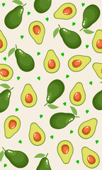 Wallpaper backgrounds of avocado and avocado slice on a light cream bacground with green love