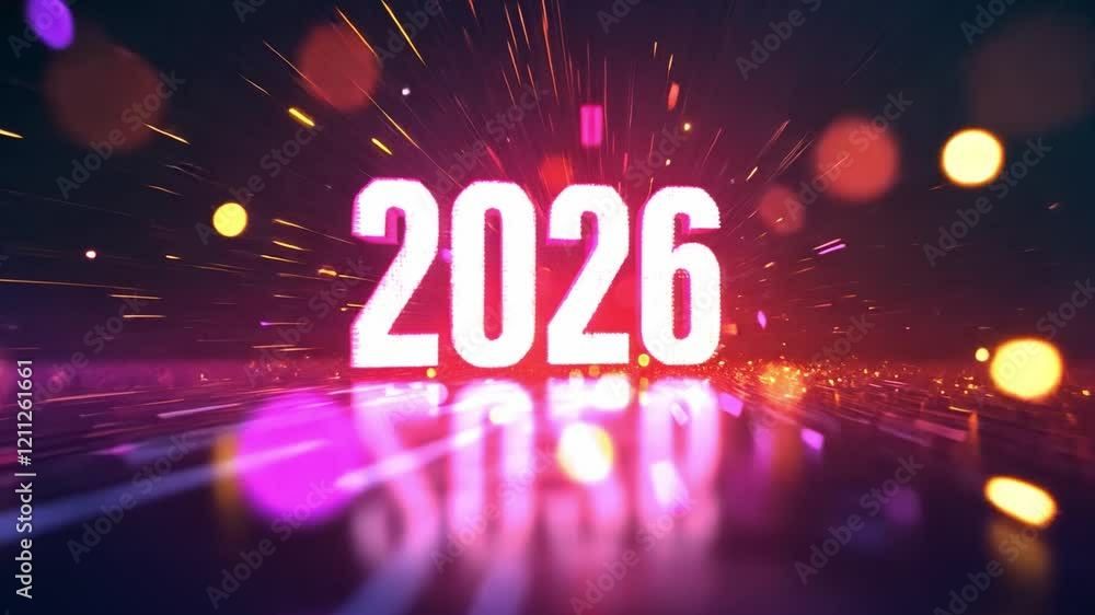 Aufkleber new year's eve 2026 countdown: a vibrant, futuristic digital rendering of 