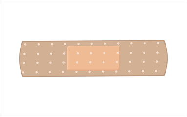 Illustration of beige adhesive bandage with perforated surface and padded center on white background