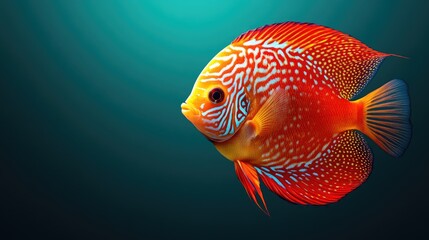 Fototapeta premium Vibrant red and orange discus fish swimming gracefully