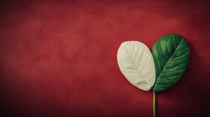 Elegant Heart Shaped Leaves on Red Background  Nature  Botany  Design