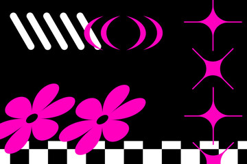 Abstract pink illustration, black retro background