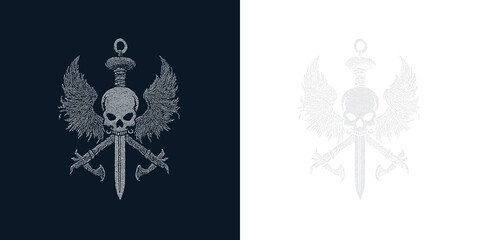 Fototapeta premium Skull with Wings and Crossed Swords Design for Custom Apparel and Accessories