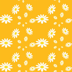 Daisy Flower Seamless Pattern. Vintage Seamless Pattern With Daisy Flower on Color Backgrounds Vector. Cute Floral Print.