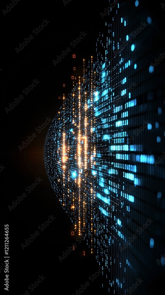 Poster information communication processing, futuristic ai data pipelines, glowing lines and grids, seamles