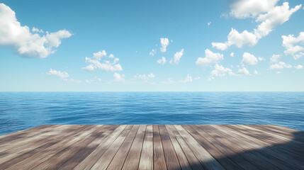 Fototapeta premium Serene ocean view from a wooden deck