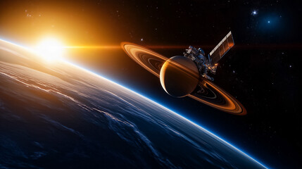 Spacecraft Orbiting Saturn and Its Rings