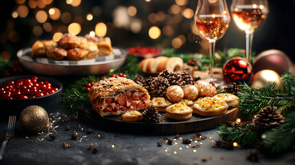 Festive Holiday Table Arrangement with Treats and Decorations