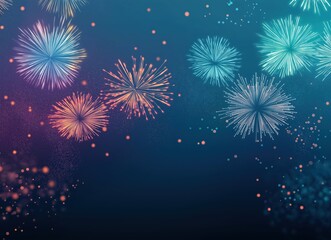 Naklejka premium Dark blue background with colorful fireworks in the sky