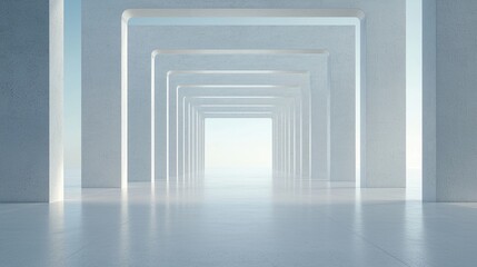 Fototapeta premium White futuristic corridor, perspective, light, architecture, design, background, website banner