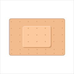 Illustration of rectangular beige adhesive bandage with perforated surface and padded center on white background