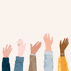 Diverse hands raising background, business illustration