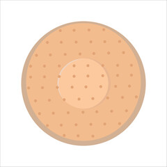 Illustration of round beige adhesive bandage with perforated surface and central padded area on white background