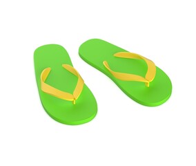 Green and Yellow Flip-Flops on White Background, 3d rendering